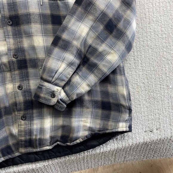 Wrangler Hooded Flannel Quilted Lined Shirt Jacket Men’s 2XL Blue Button Up - Picture 5 of 16